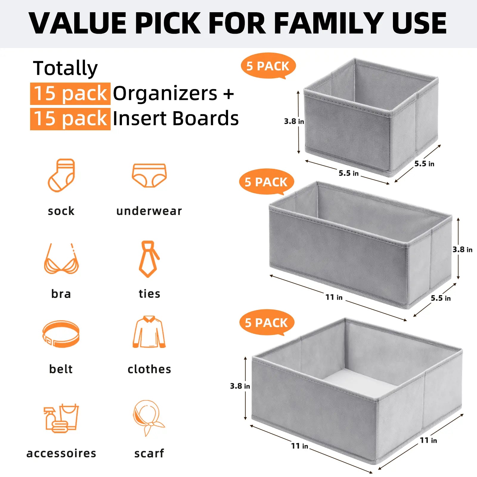 15‑Piece Drawer Clothes Organizer | Fabric Storage with Compartments