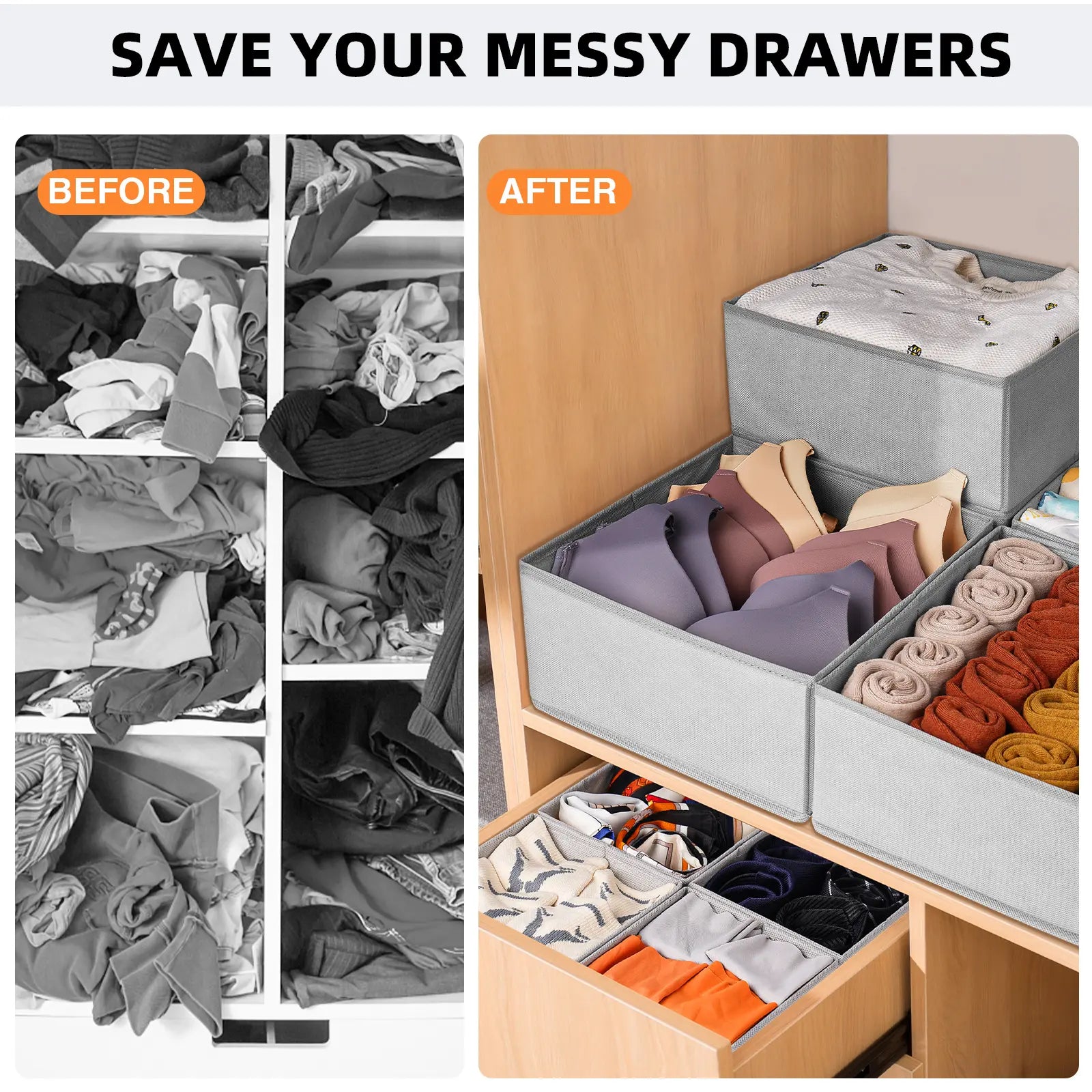15‑Piece Drawer Clothes Organizer | Fabric Storage with Compartments