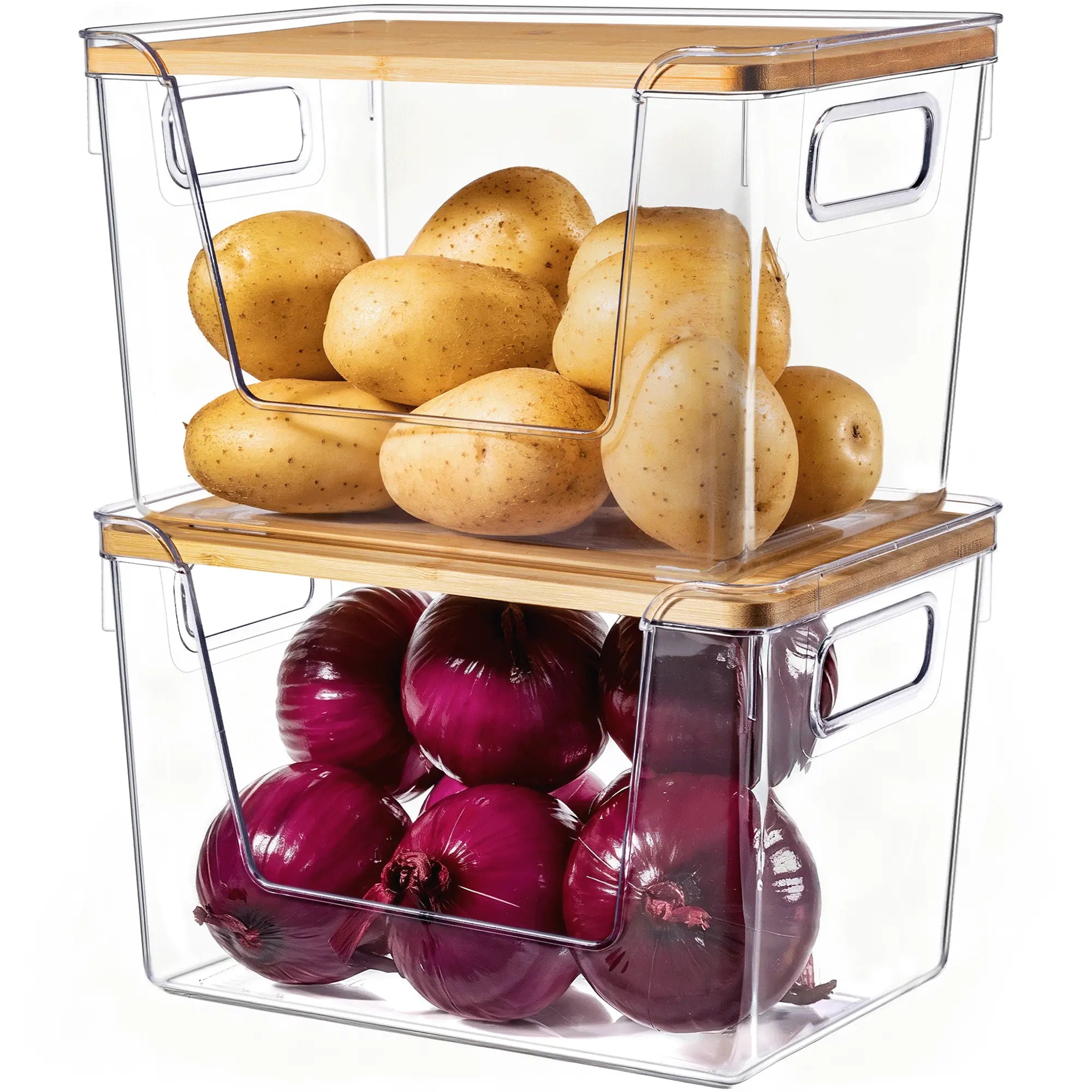 Clear Food Storage Box with Wooden Lid | Kitchen Counter Organizer