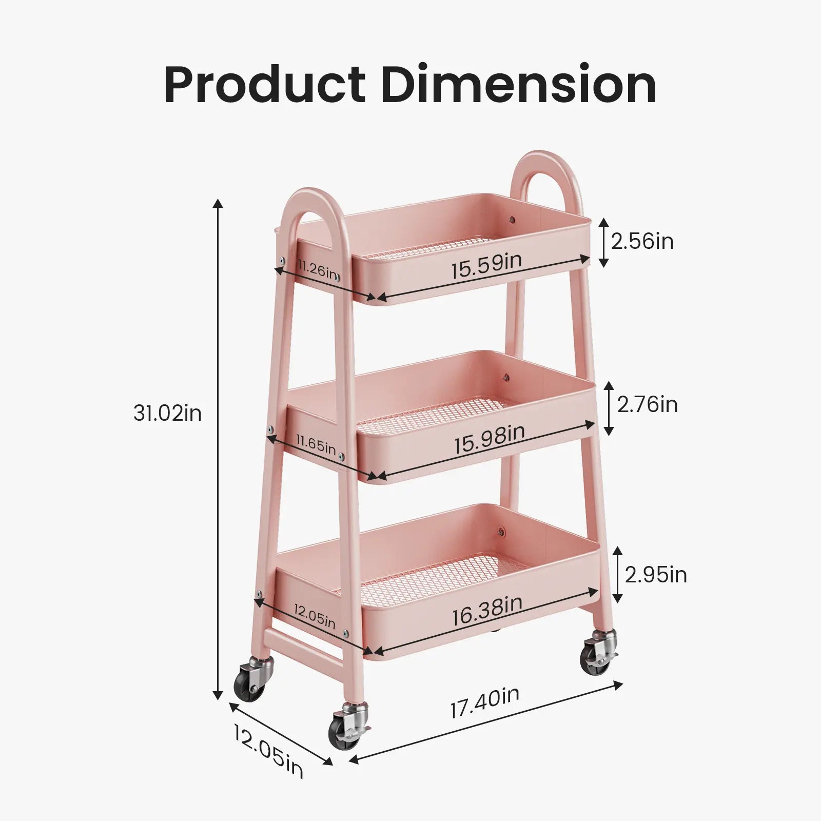 3‑Tier Rolling Metal Storage Cart | Space‑Saving Home Organizer