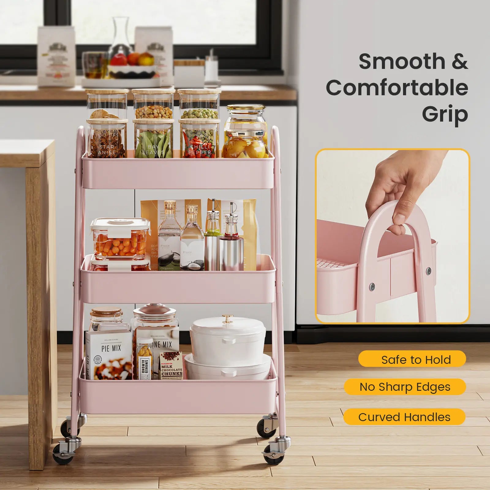 3‑Tier Rolling Metal Storage Cart | Space‑Saving Home Organizer