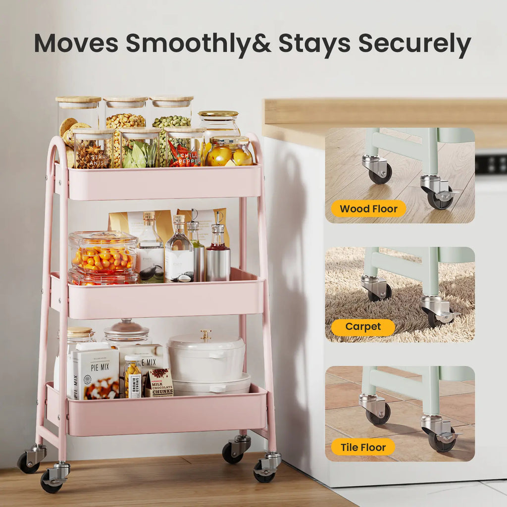 3‑Tier Rolling Metal Storage Cart | Space‑Saving Home Organizer