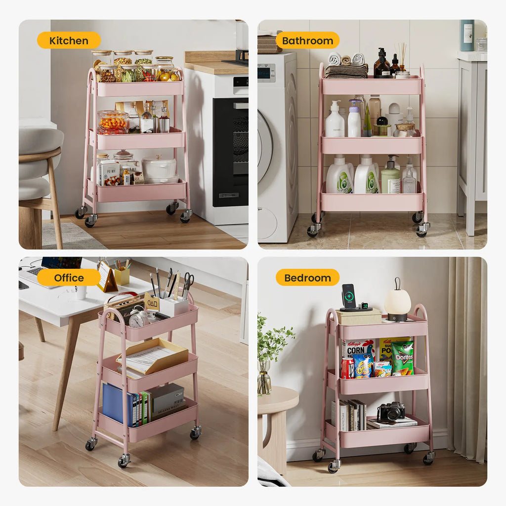 3‑Tier Rolling Metal Storage Cart | Space‑Saving Home Organizer