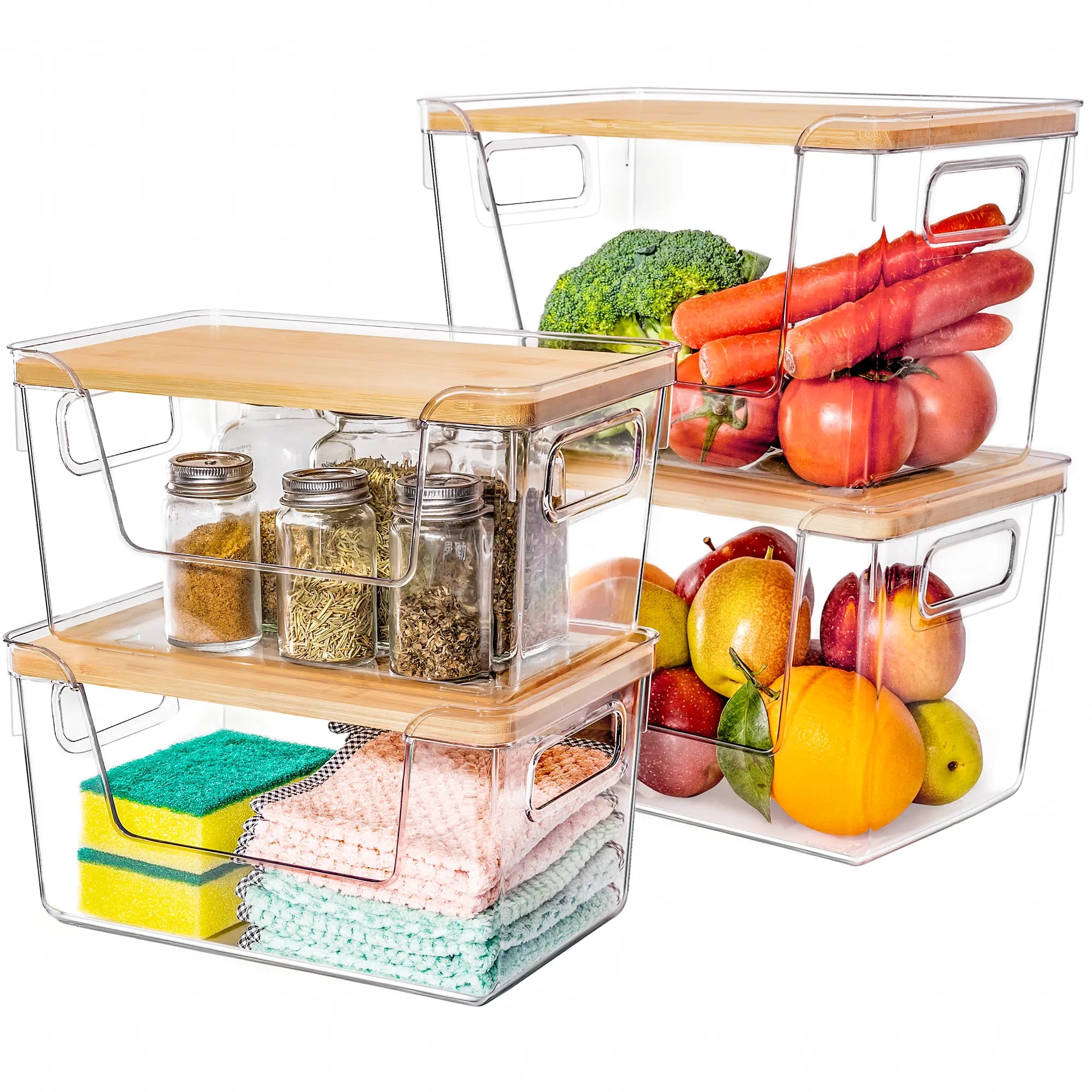 Clear Food Storage Box with Wooden Lid | Kitchen Counter Organizer