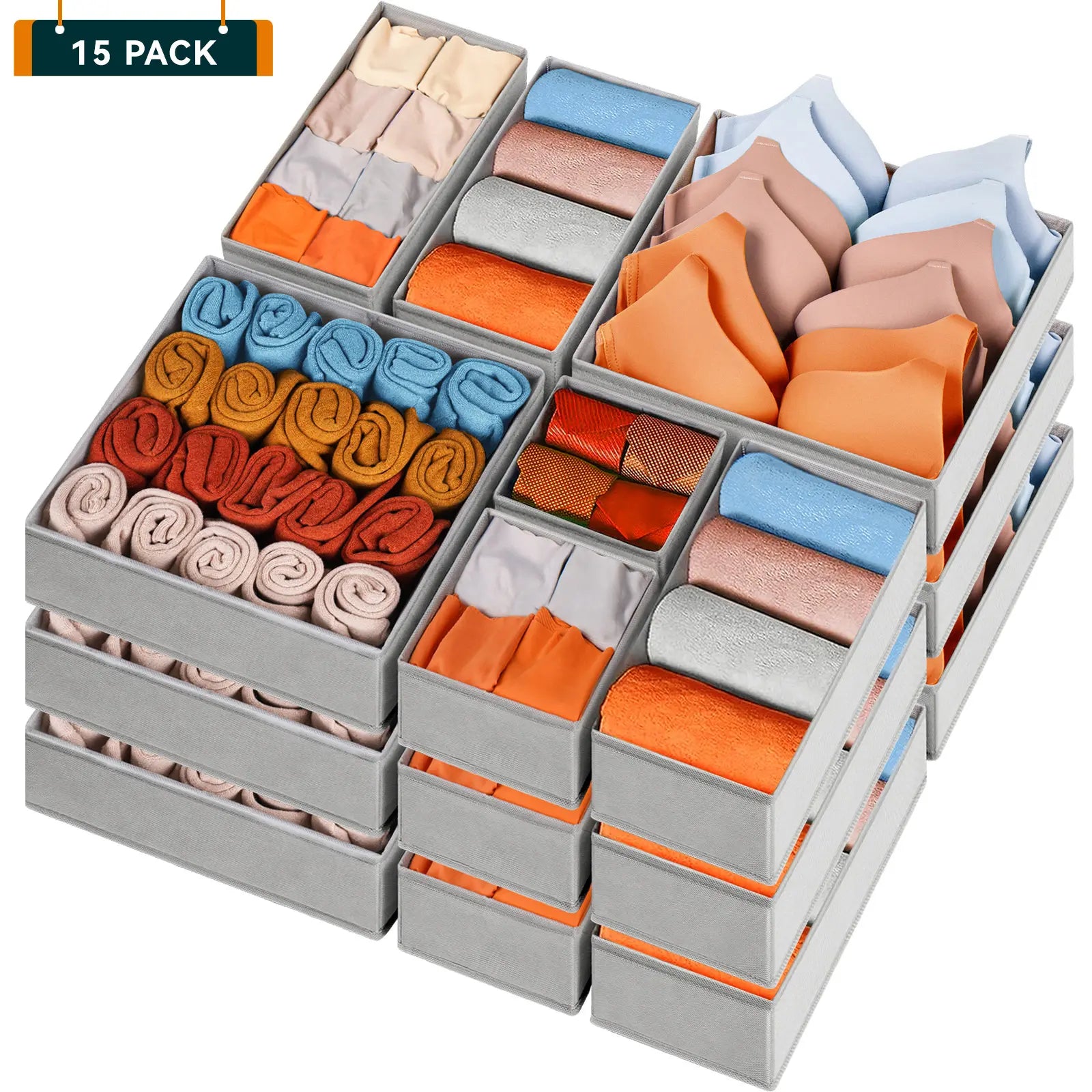 15‑Piece Drawer Clothes Organizer | Fabric Storage with Compartments