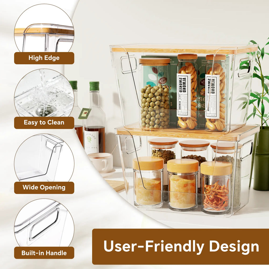 Clear Food Storage Box with Wooden Lid | Kitchen Counter Organizer