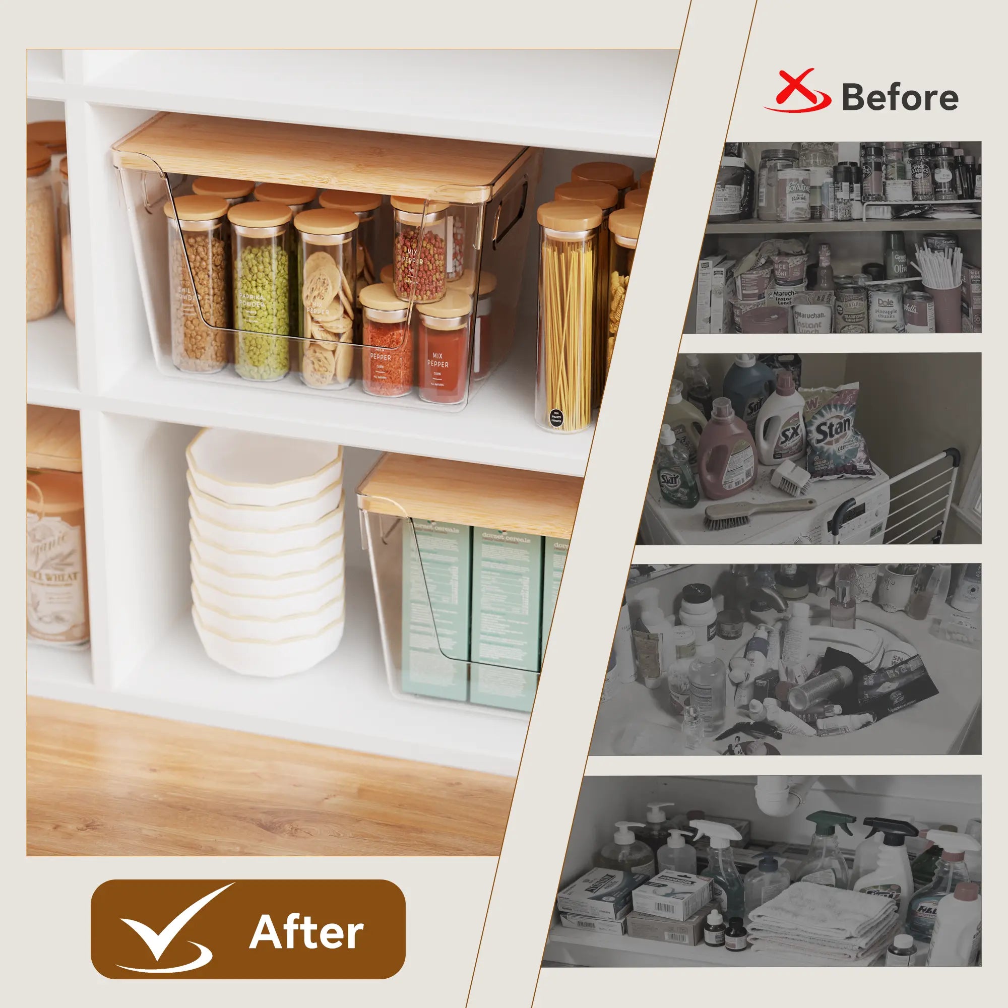 Clear Food Storage Box with Wooden Lid | Kitchen Counter Organizer