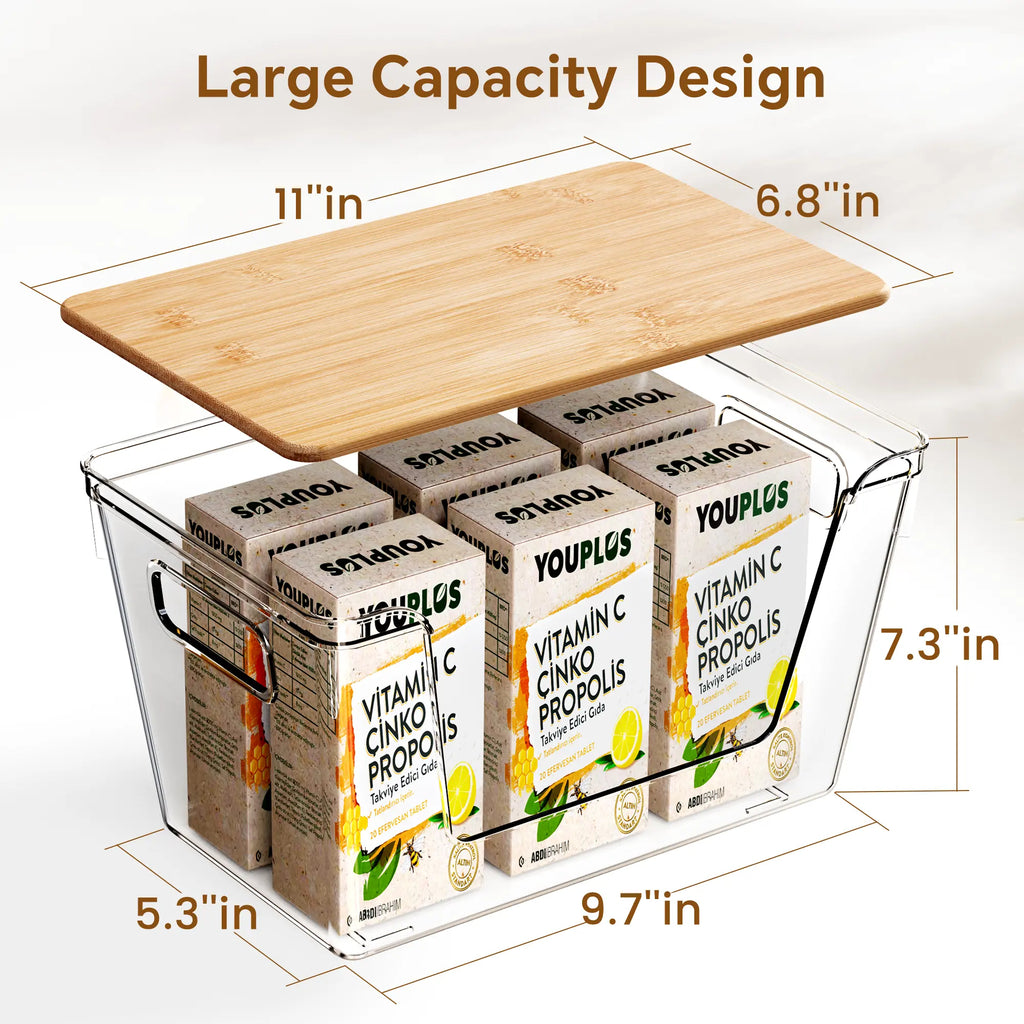 Clear Food Storage Box with Wooden Lid | Kitchen Counter Organizer