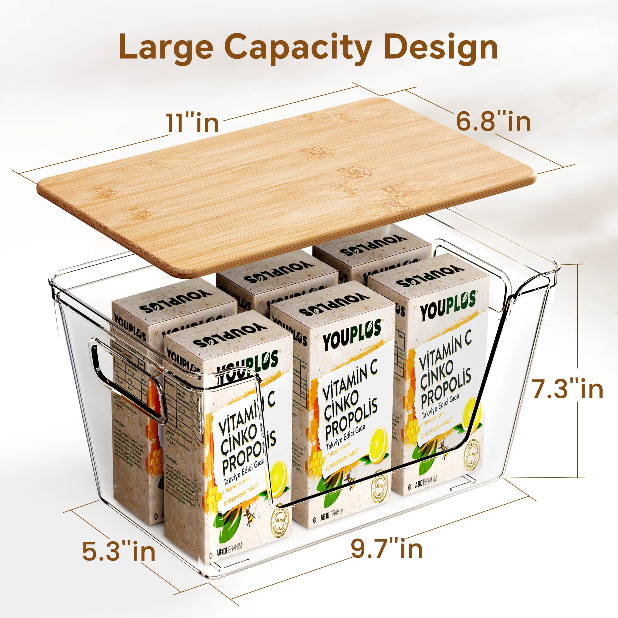 Clear Food Storage Box with Wooden Lid | Kitchen Counter Organizer