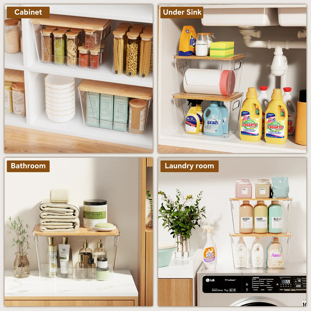 Clear Food Storage Box with Wooden Lid | Kitchen Counter Organizer
